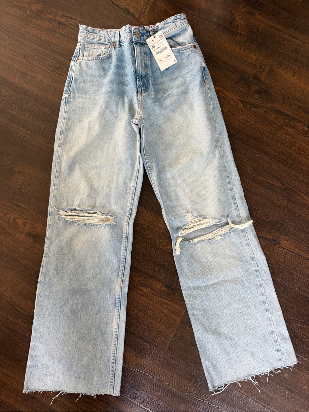 Zara Light Blue Relaxed Ripped Jeans